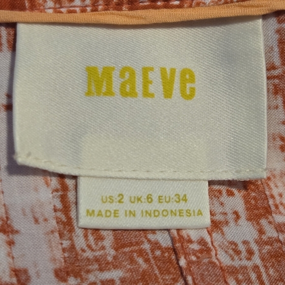 Maeve Anthropologie Calia Printed Pleated Button Down Tunic Top Size 2 Orange - Picture 6 of 9